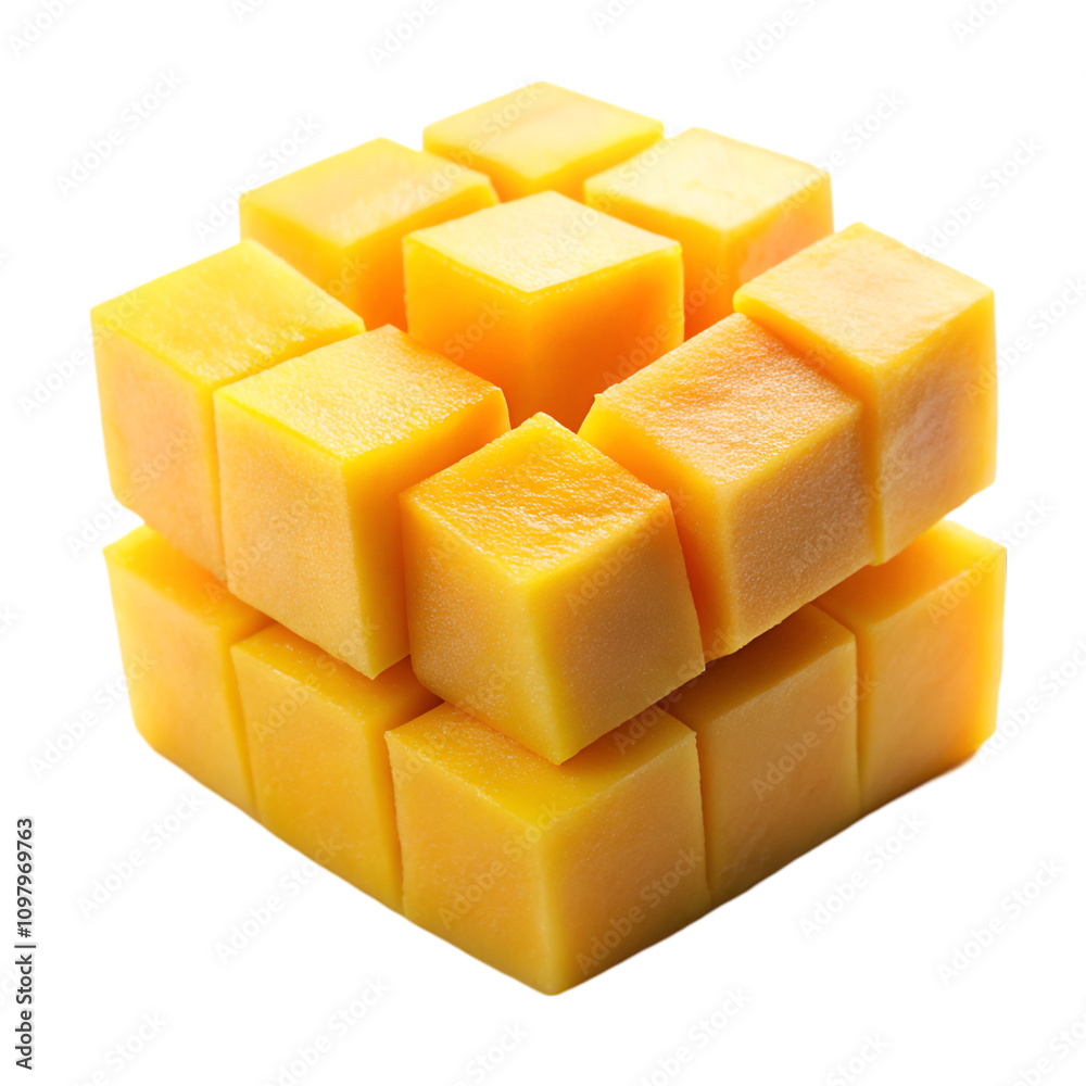 Mango slices cube isolated on transparent background Mango slices cube isolated on transparent background