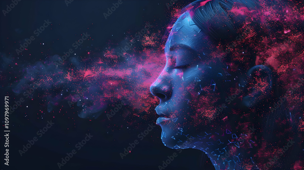 3D Abstract Face, Neon Particle Illustration 3D Abstract Face, Neon Particle Illustration