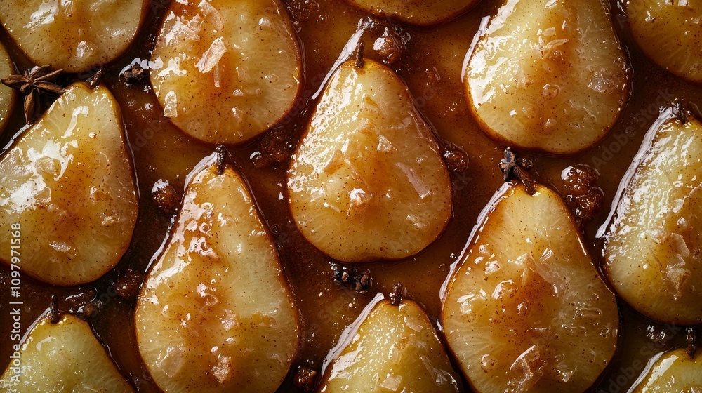 Deliciously caramelized pears dessert recipe home kitchen food photography cozy environment close-up view culinary delight Deliciously caramelized pears dessert recipe home kitchen food photography cozy environment close-up view culinary delight
