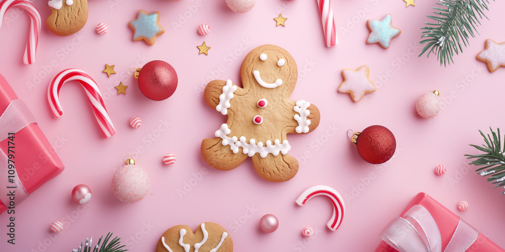 Delicious Christmas flatlay featuring soft pink tones and gingerbread cookies, cozy and festive.
Delicious Christmas flatlay featuring soft pink tones and gingerbread cookies, cozy and festive.