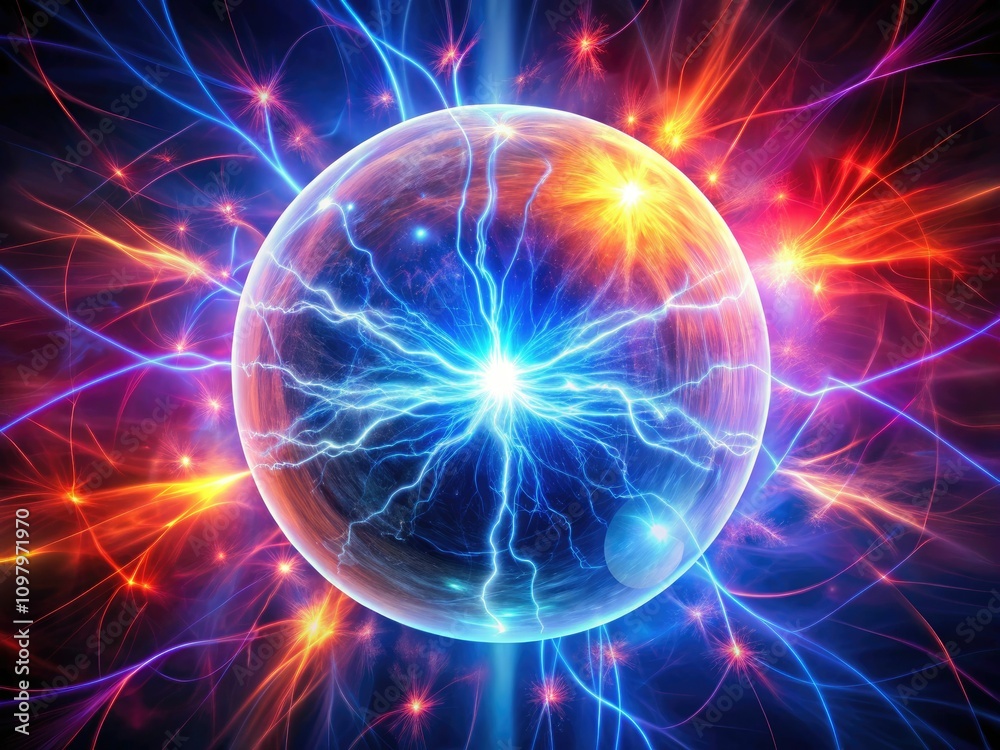Obraz premium Futuristic Electric Sphere with Lightning and Plasma Bursts for Sci-Fi and Graphic Design