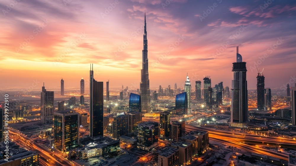 Naklejka premium Dubai Skyline at Sunset