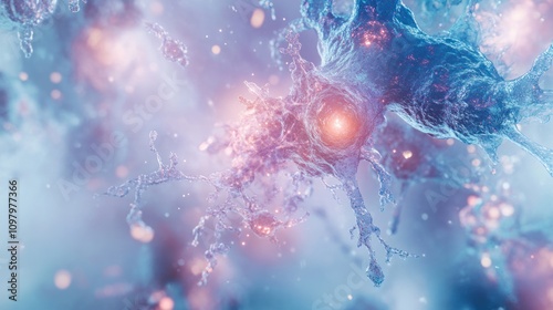 micro cellular structures in the process of healing, showcasing glowing quantum particles activating the cells.
