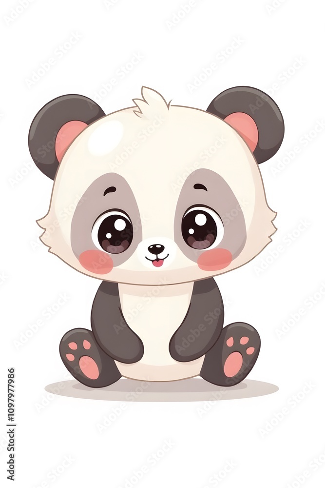 Naklejka premium Kawaii panda bear with blushing cheeks on pure white background