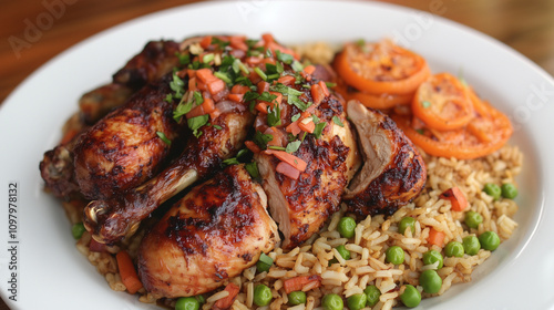 Fried Chicken with Vegetables and Rice