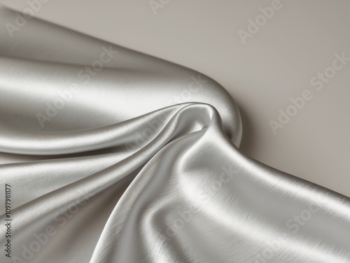 Silver fabric silk texture with soft waves. photo