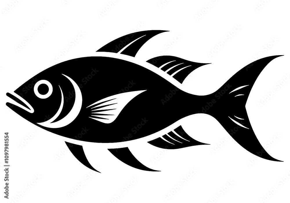 Fototapeta premium シンプルな魚のシルエットイラスト 透過背景の切り抜き