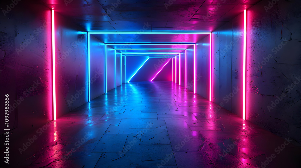 Neon Tunnel 3D Render: Abstract Background Neon Tunnel 3D Render: Abstract Background