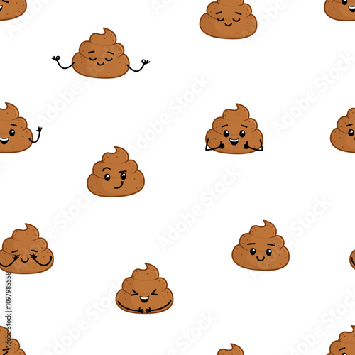 Different poops white seamless pattern. Poop. Vector background. Cartoon. Isolated vector illustration eps 10