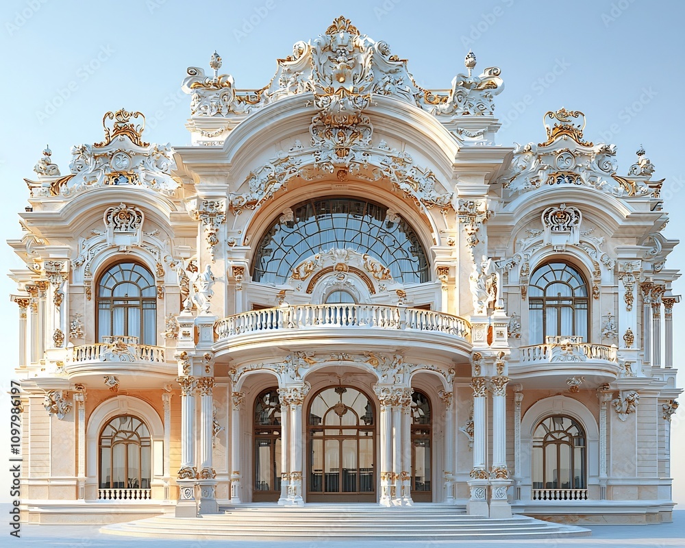 Fototapeta premium Opulent and Ornate Opera House with Intricate Classical Architectural Details Isolated on White Background