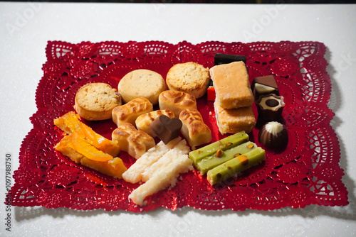 Customs of Spain. Tray with typical Christmas sweets. photo