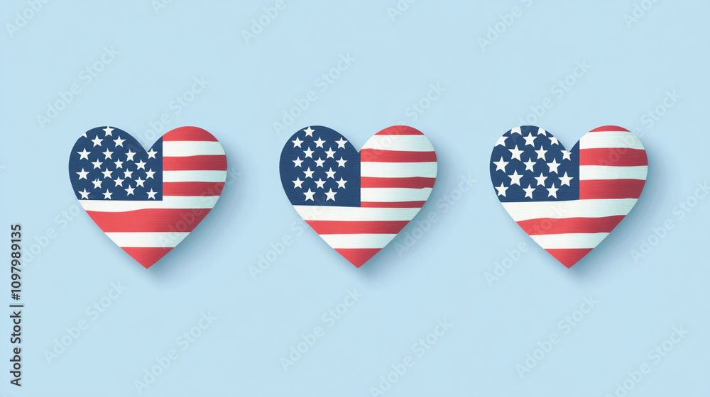 Obraz premium Colorful hearts display American flags for patriotic celebration and pride