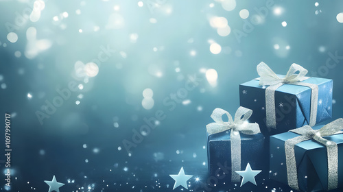 Wallpaper Mural Elegant blue Christmas gift boxes with sparkling background and copy space Torontodigital.ca