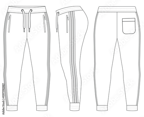 Trouser Jogger and technical fashion Boys Tricot Track Pants vector illustration outline