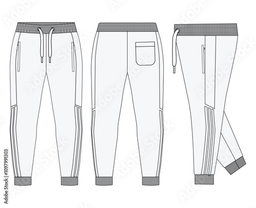 Trouser Jogger and technical fashion Boys Tricot Track Pants vector illustration outline