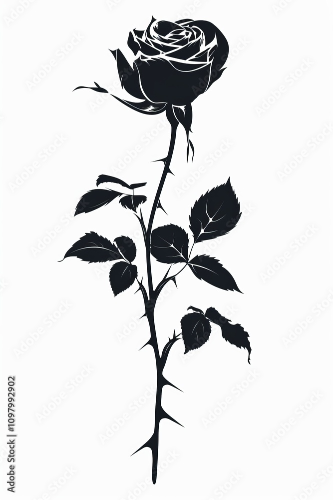 Obraz premium A black rose with thorns on the stem