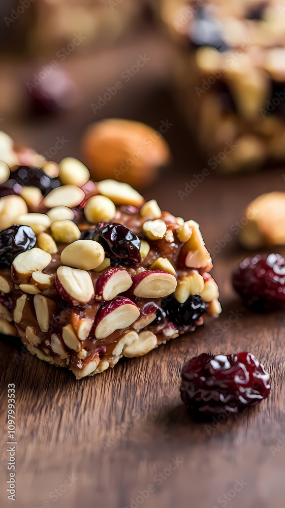 Nut and Dried Fruit Bar with Scattered Cranberries and Nuts Nut and Dried Fruit Bar with Scattered Cranberries and Nuts