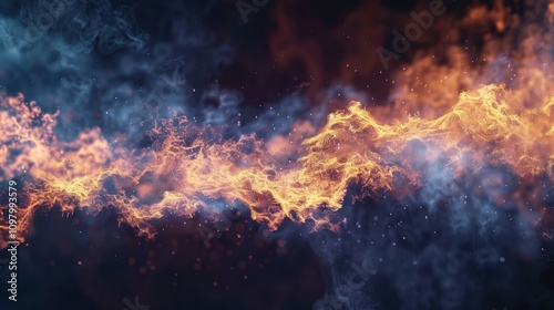 Vibrant flames smoke intertwine, creating mesmerizing visual spectacle.