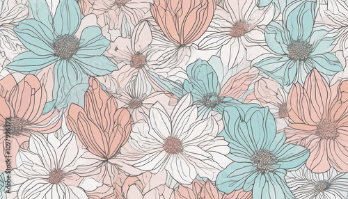Minimalist Floral Line Art with Spring Colors
