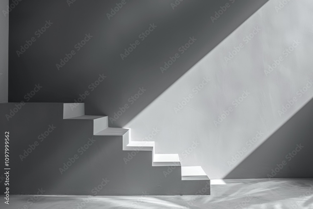 Obraz premium A staircase is shown in a room with a white wall