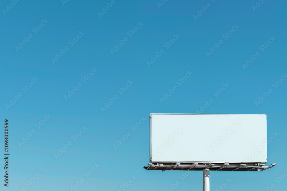 Fototapeta premium A large white billboard sits on a pole in front of a clear blue sky
