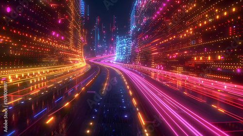 Neon Cityscape 3D Illustration