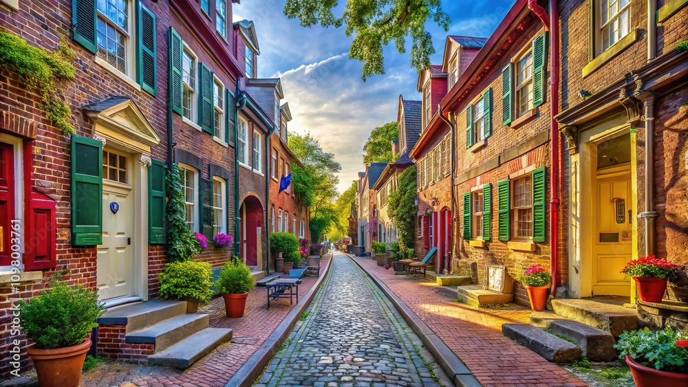 Fototapeta premium Elfreth's Alley Silhouette - Historic Philadelphia Architecture