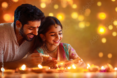 happy indian family celebrating diwali festival at home photo