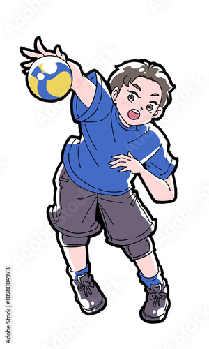 スパイクを打つ男の子のイラスト