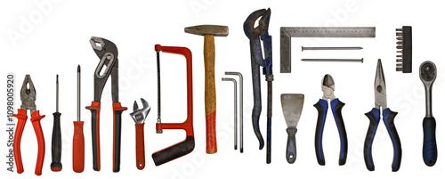 Set with different construction tools isolated on white background