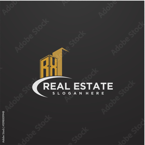 RX initial monogram logo for real estate with building style