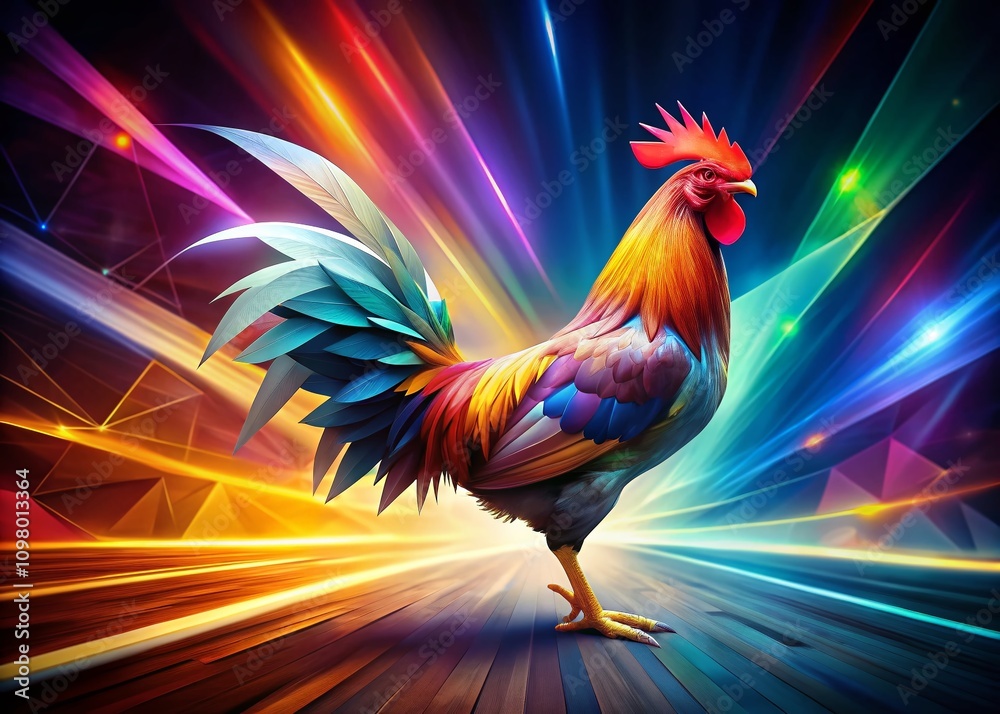 Vibrant Low Poly Rooster in Colorful Long Exposure Style for Stunning Visuals in Modern Art and Design Projects Vibrant Low Poly Rooster in Colorful Long Exposure Style for Stunning Visuals in Modern Art and Design Projects