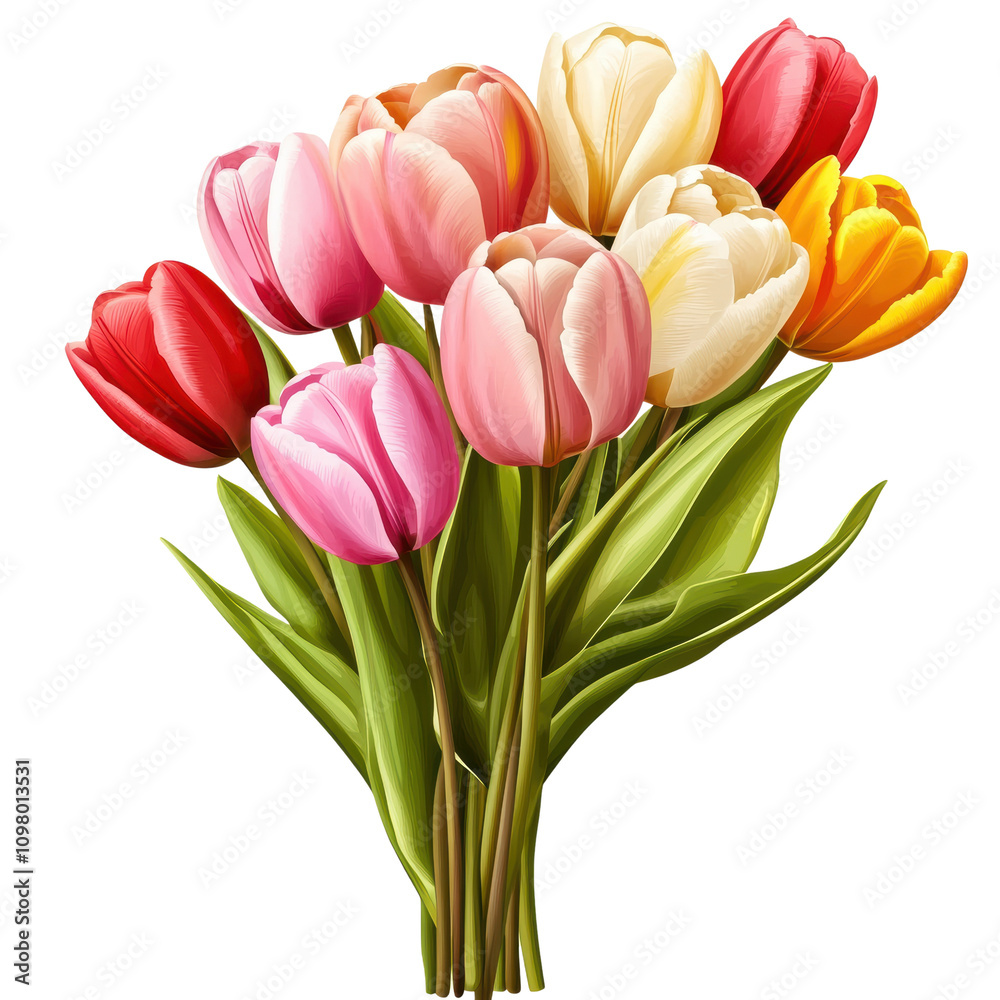 Obraz premium Vibrant Tulip Bouquet for Any Occasion on a white background.
