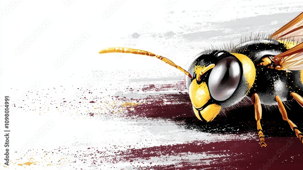 Fototapeta premium A yellow and black wasp on a white background