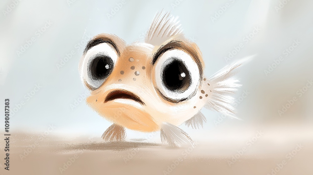 Fototapeta premium A drawing of a puffer fish with big eyes