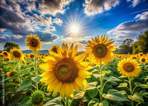 Vibrant Sunflower Garden: A Breathtaking Field of Sunflowers Bathed in Golden Sunlight, Showcasing Nature's Beauty and the Joy of Blooming Flowers in Full Glory