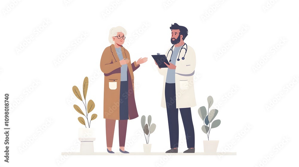 13. An elderly couple discussing their health goals with a healthcare provider, on a white background 13. An elderly couple discussing their health goals with a healthcare provider, on a white background