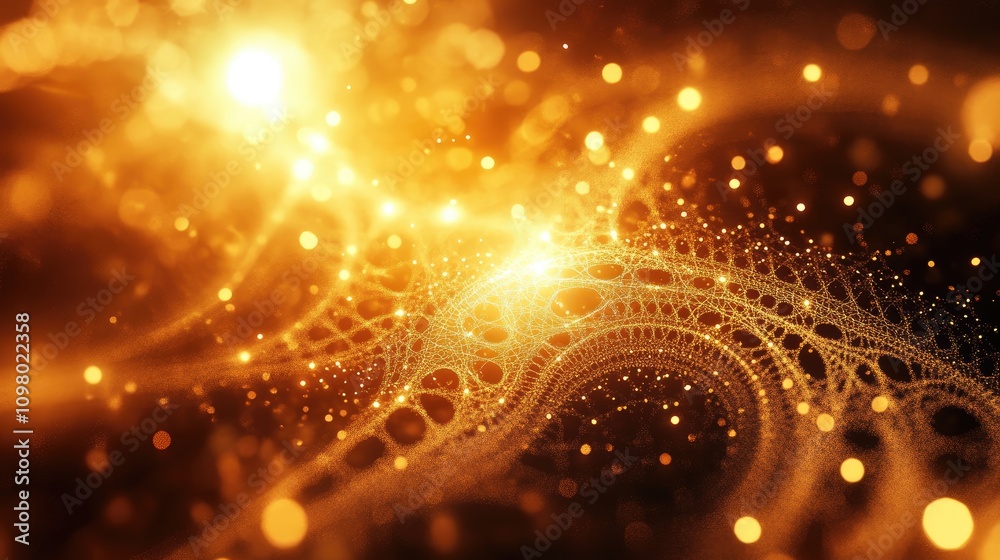 Fototapeta premium Golden Abstract Network With Sparkling Lights