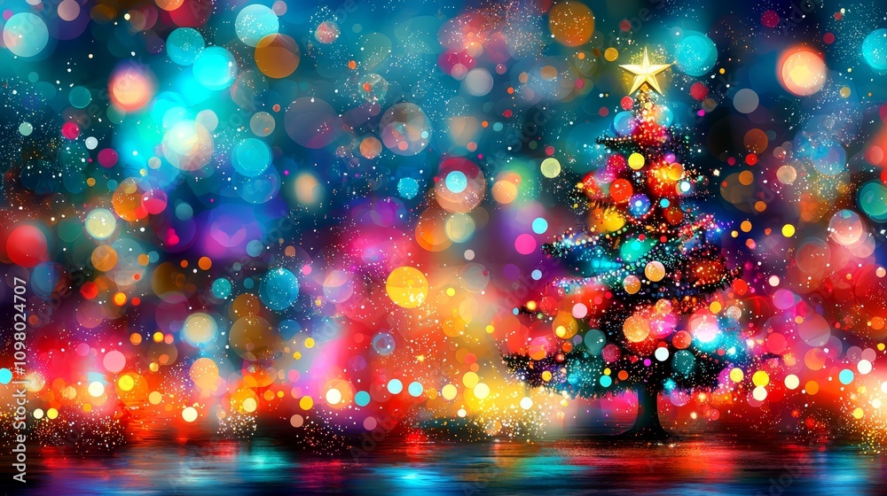 A colorful christmas tree with a star on top of it A colorful christmas tree with a star on top of it