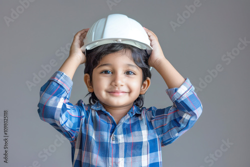 Wallpaper Mural indian boy wearing engineer helmet on isolated background Torontodigital.ca