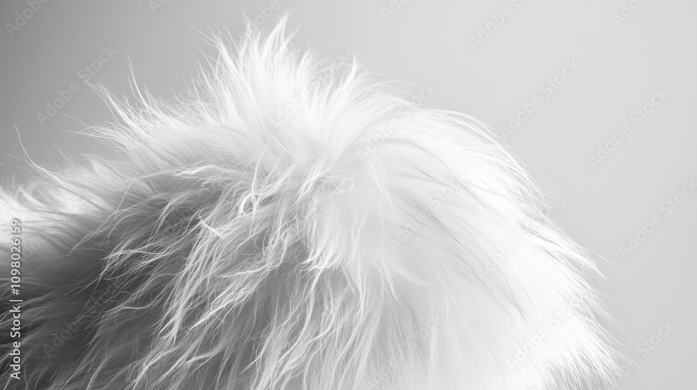 Fototapeta premium Close-up monochrome image of fluffy, white fur texture.
