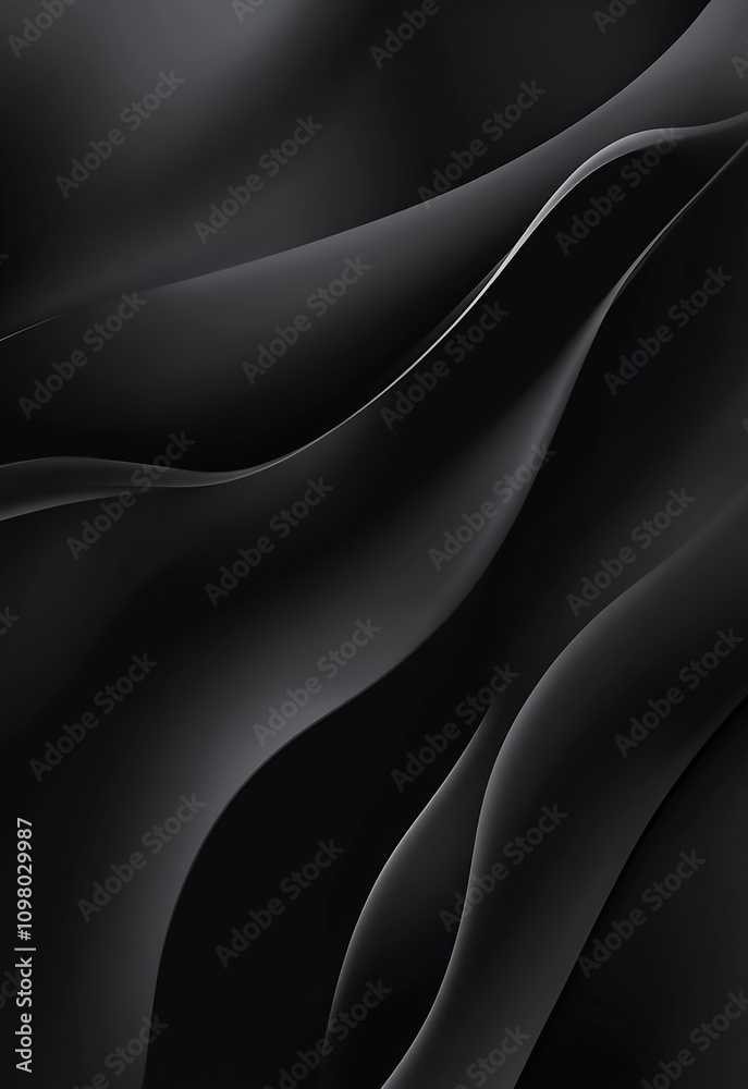 Obraz premium Luxurious black satin fabric with smooth waves. Black smooth curves abstract background. design modern blank black background illustration space product, empty abstract, display object design modern