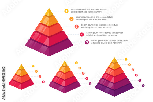 Set of Pyramid Infographic with Multiple Levels and Editable Text for Business Presentation, Poster, Banner and Booklet.
