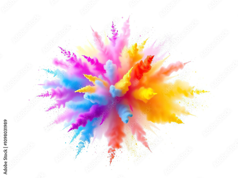 Vibrant colors erupt in a swirling explosion of powder against a pristine white background, explosive energy., textured surface, abstract art, colored dust Vibrant colors erupt in a swirling explosion of powder against a pristine white background, explosive energy., textured surface, abstract art, colored dust