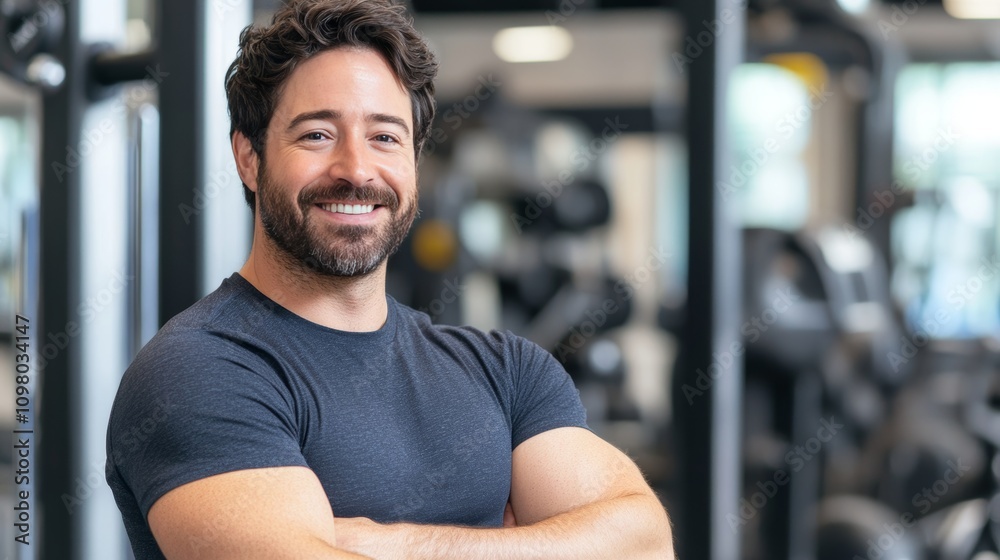 Portrait of a male personal trainer in a gym, showcasing his fitness expertise and professionalism, ready to assist clients with training and wellness goals Portrait of a male personal trainer in a gym, showcasing his fitness expertise and professionalism, ready to assist clients with training and wellness goals