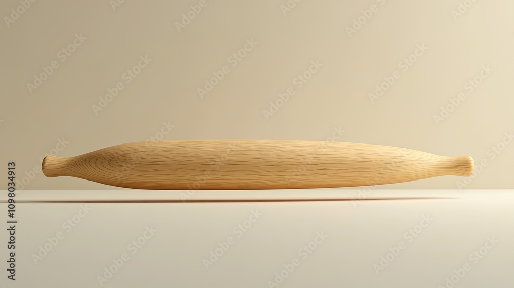 Fototapeta premium Light wood rolling pin on white surface.