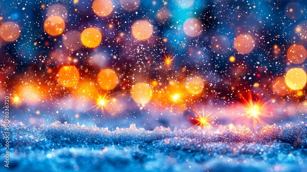 Obraz premium a blue and orange christmas background with stars and snowflakes