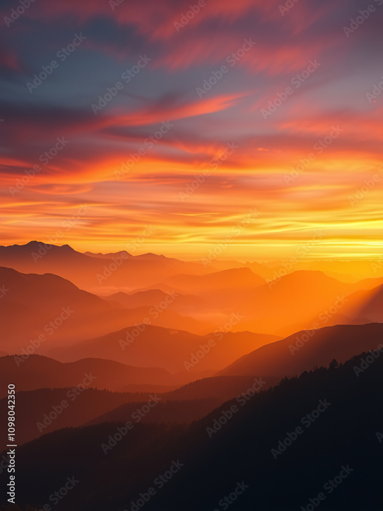 Obraz premium Dramatic golden bokeh lights highlighting a scenic mountain landscape at sunset, mountains, natural beauty, outdoor scenes