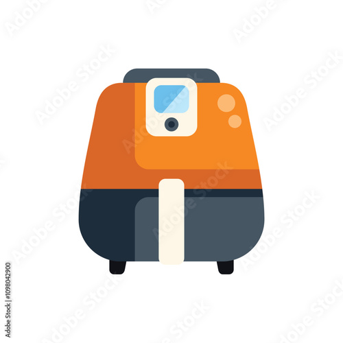 This vector illustration features an orange air fryer, perfect for depicting healthy cooking and modern kitchen appliances