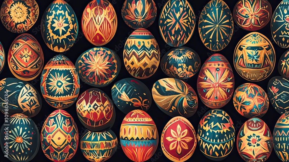 Collection of Decorated Easter Eggs with Intricate Patterns Collection of Decorated Easter Eggs with Intricate Patterns
